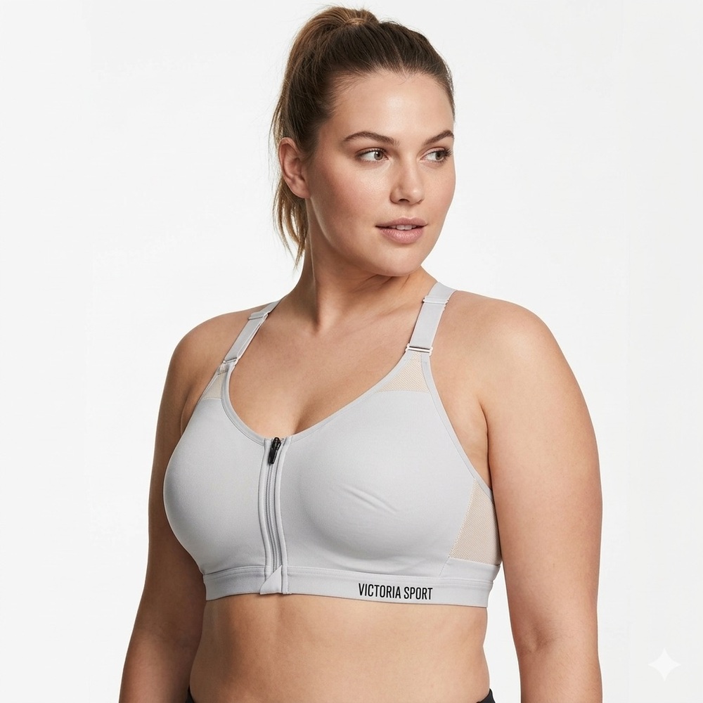 Victoria Secret Sport Woman’s White Front-Zip Padded Racer Back Sports Bra — 36D